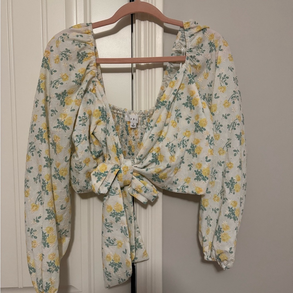 Floral Wrap Blouse - White and Yellow